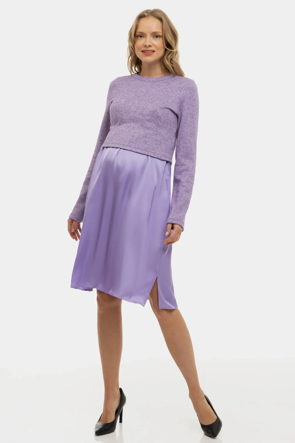Satiniertes Umstands- und Stillkleid mit Pullover – Lila