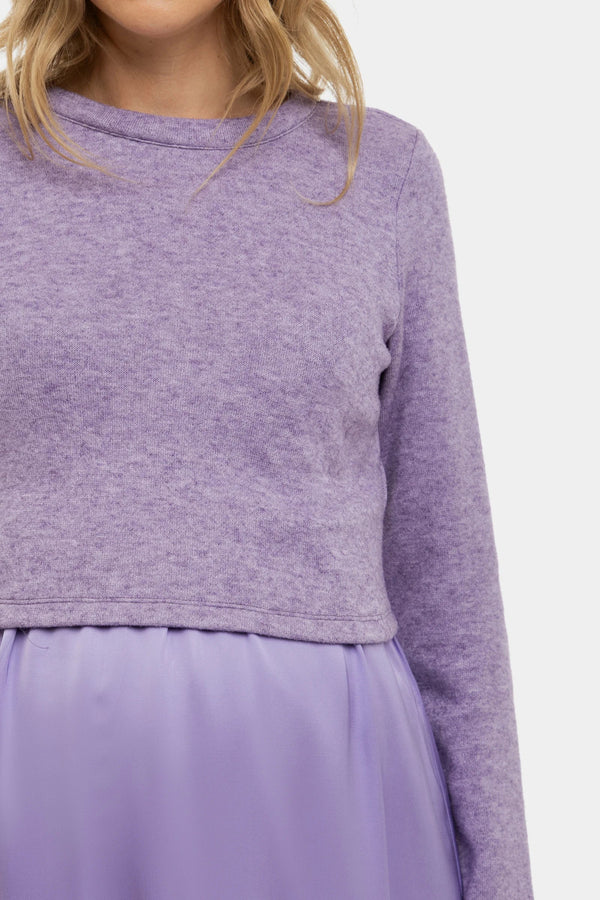 Satiniertes Umstands- und Stillkleid mit Pullover – Lila
