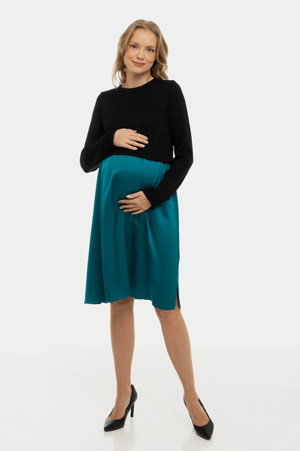 Satiniertes Umstands- und Stillkleid mit Pullover – Petrol