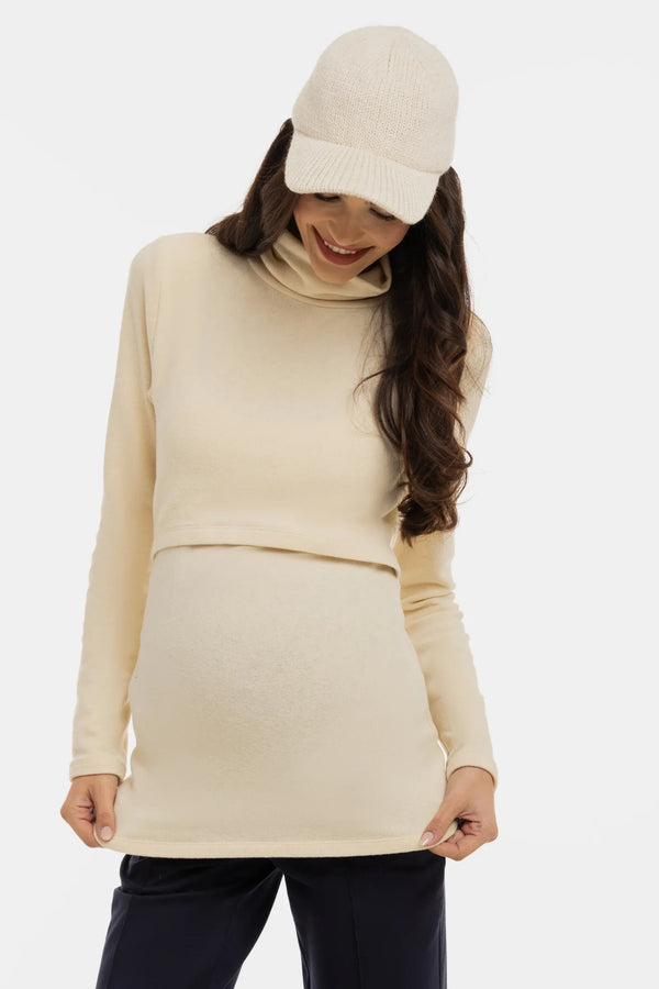 Feinstrick-Umstands- und Stillpullover aus Baumwolle – Ecru