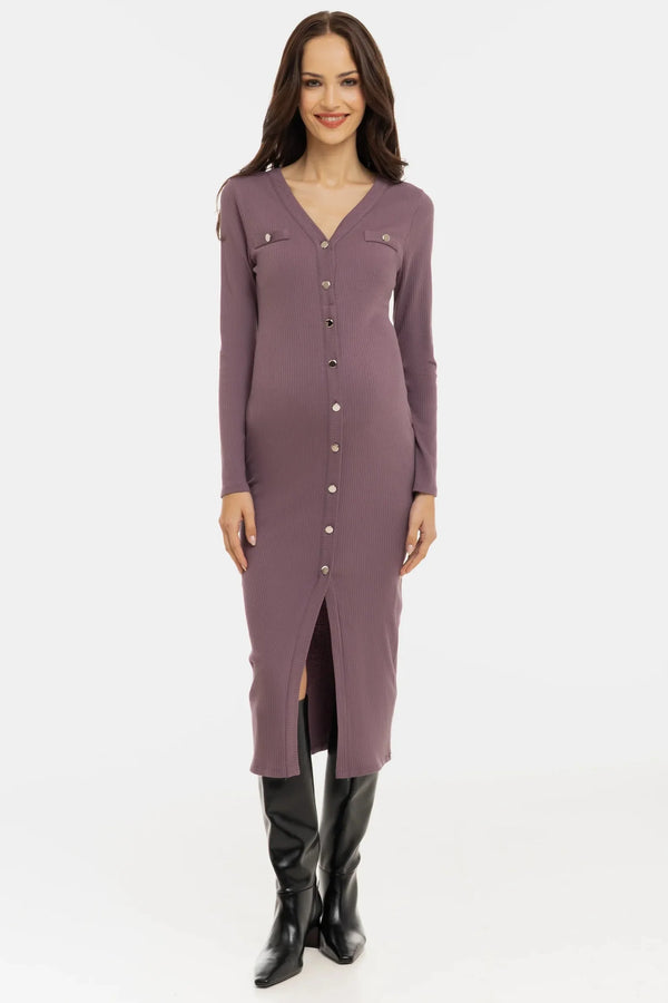 Umstands- und Stillkleid aus Rippjersey mit Knöpfen - Altrosa