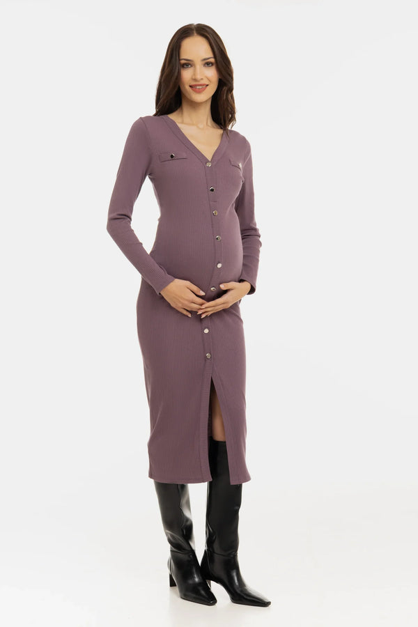 Umstands- und Stillkleid aus Rippjersey mit Knöpfen - Altrosa