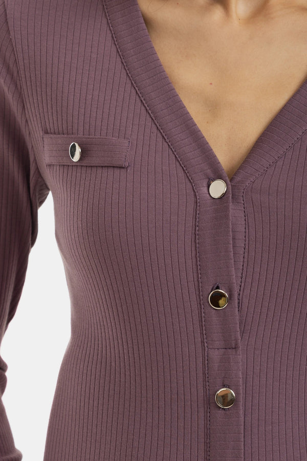 Umstands- und Stillkleid aus Rippjersey mit Knöpfen - Altrosa