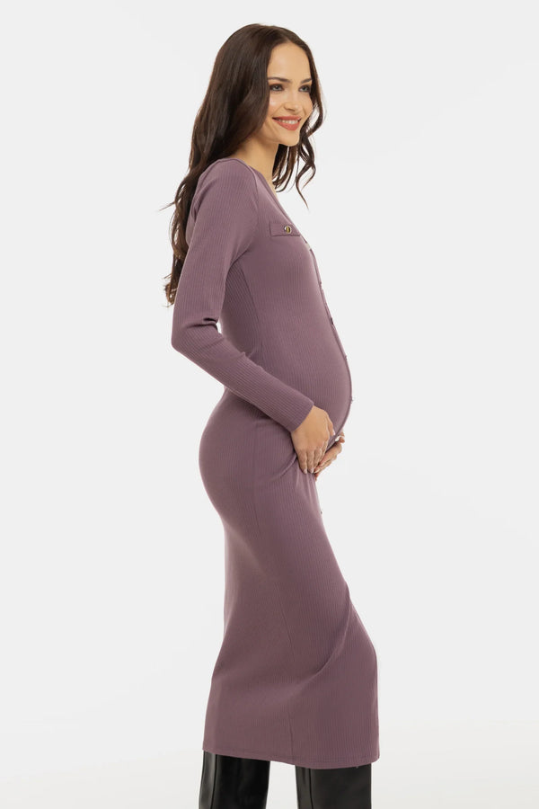 Umstands- und Stillkleid aus Rippjersey mit Knöpfen - Altrosa