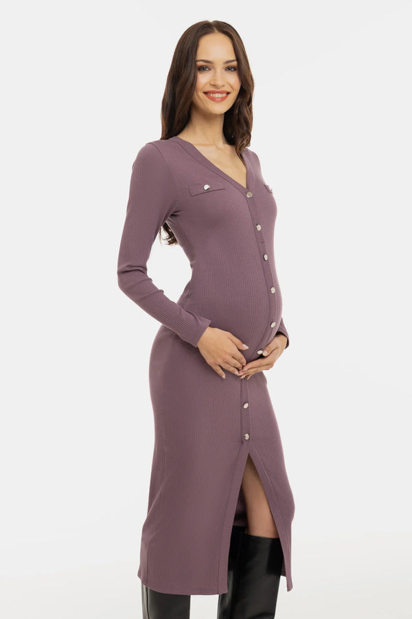 Umstands- und Stillkleid aus Rippjersey mit Knöpfen - Altrosa