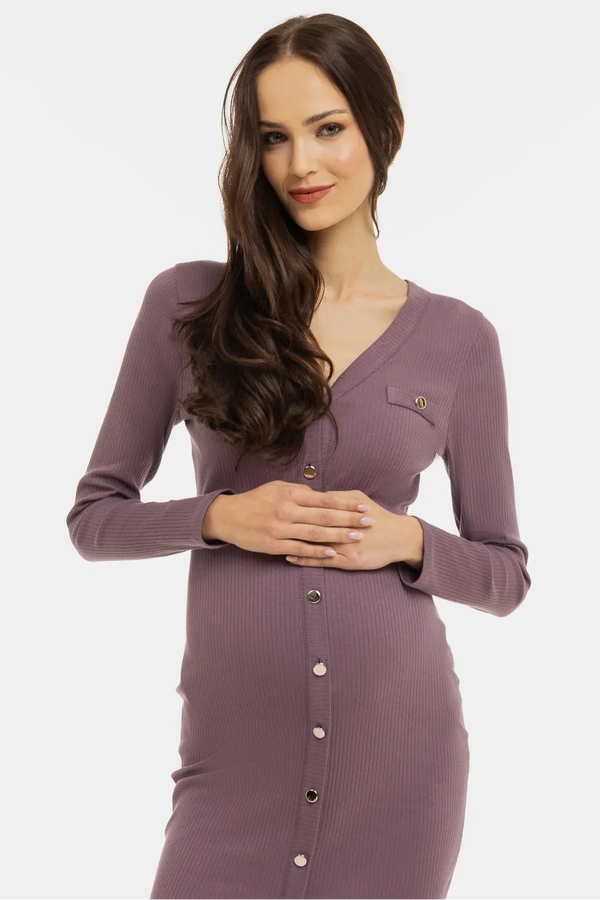 Umstands- und Stillkleid aus Rippjersey mit Knöpfen - Altrosa