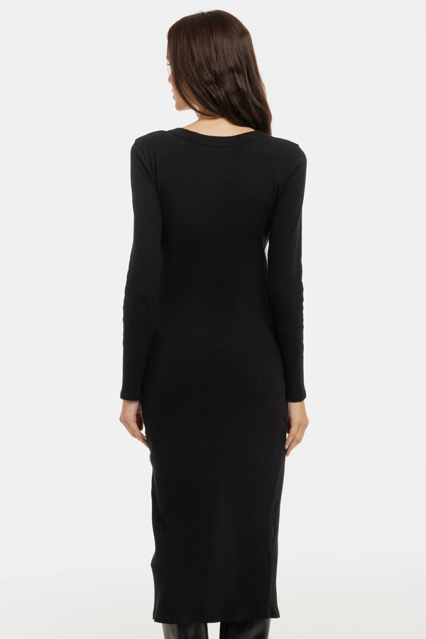 Umstands- und Stillkleid aus Rippjersey mit Knöpfen - Schwarz