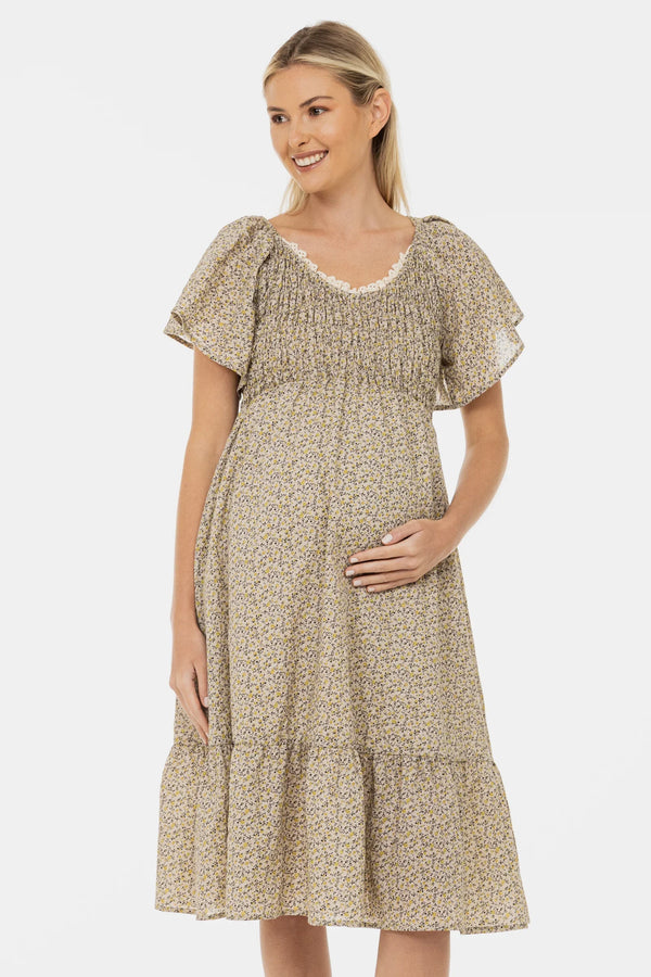 Boho-Umstandskleid aus Baumwolle mit Spitzenausschnitt