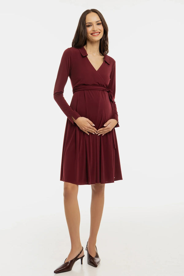 Luftiges Umstands- und Stillkleid mit Wickel-Design – Bordeauxrot