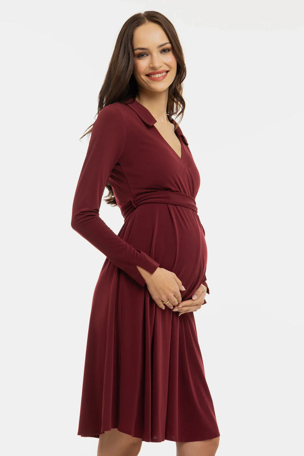 Luftiges Umstands- und Stillkleid mit Wickel-Design – Bordeauxrot
