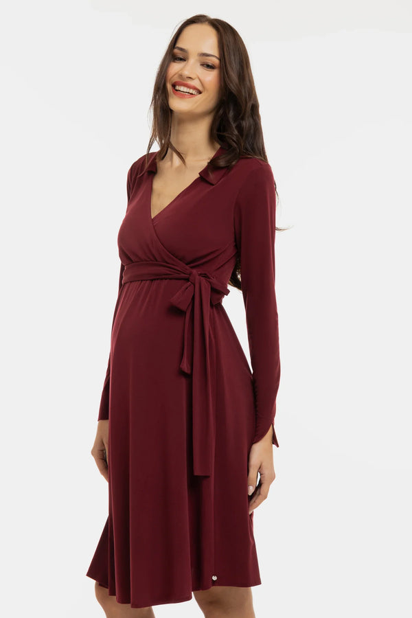 Luftiges Umstands- und Stillkleid mit Wickel-Design – Bordeauxrot