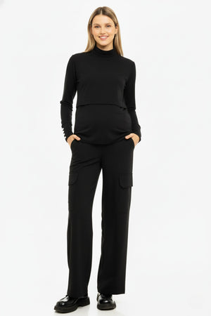 Crêpe cargo zwangerschapsbroek - zwart