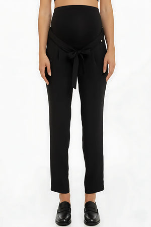 Crêpe zwangerschapsbroek met plooien - zwart