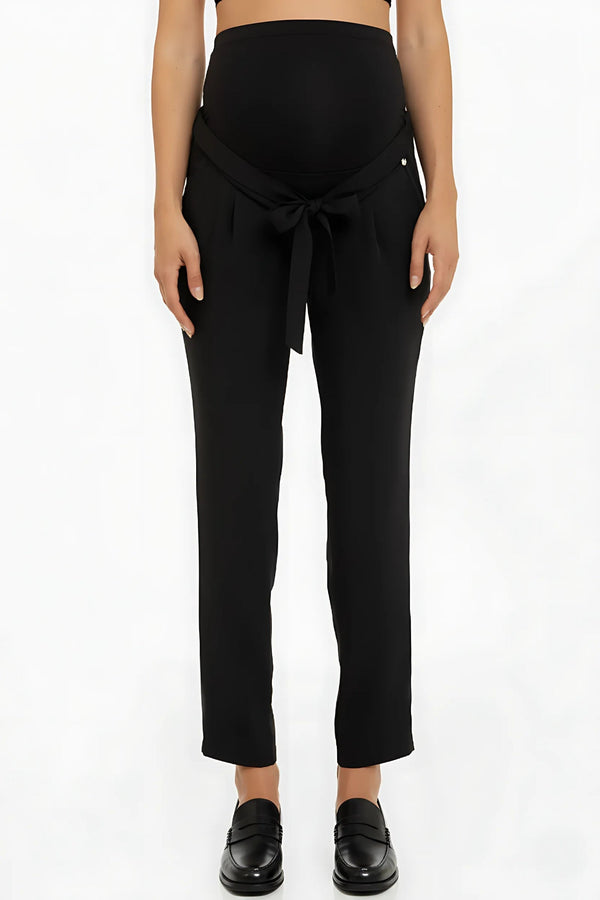 Crêpe zwangerschapsbroek met plooien - zwart