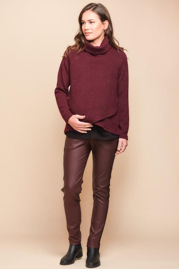 Umstandshose aus Kunstleder – Bordo