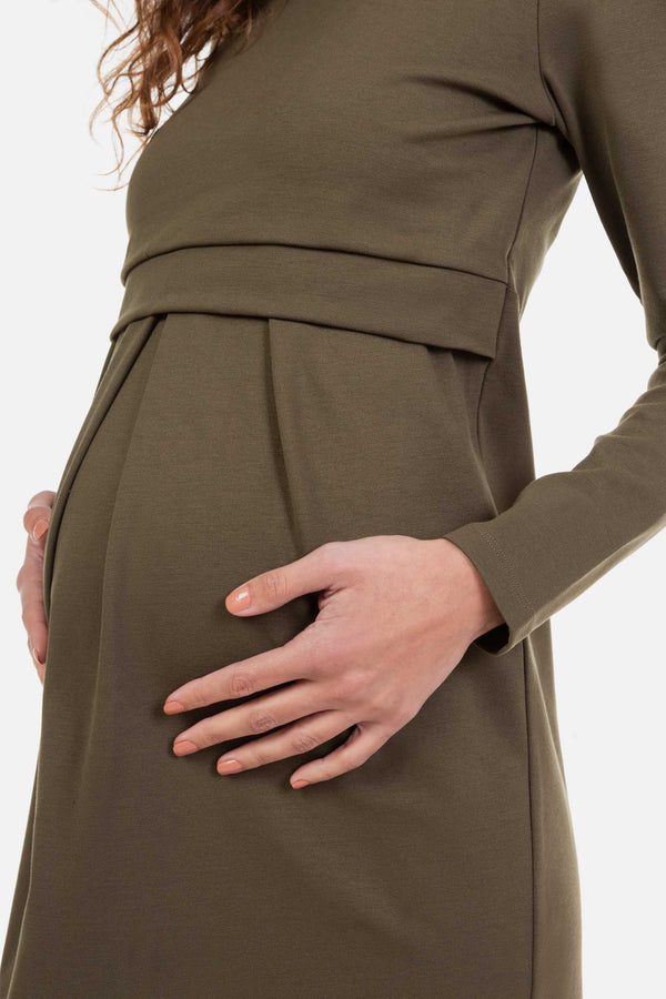Tailliertes Umstands- und Stillkleid – Khaki