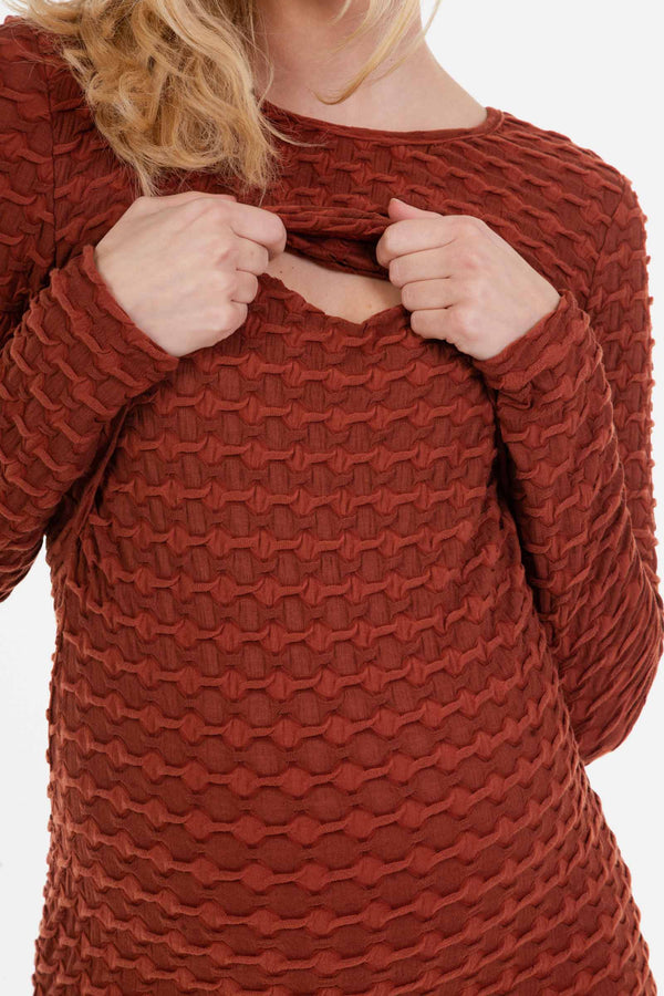 Langes figurbetontes Umstands- und Stillkleid - Kupfer