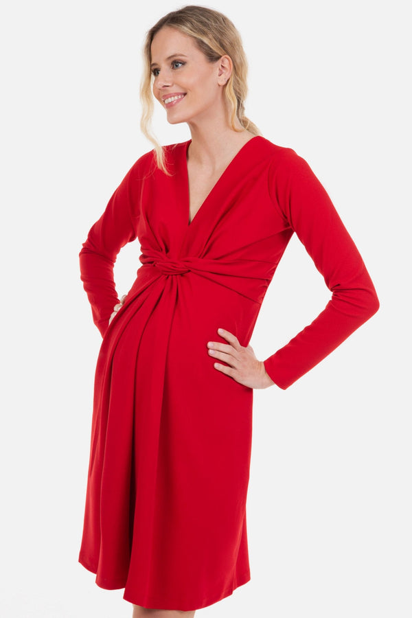 Umstandskleid mit Knotendetail vorne – Rot