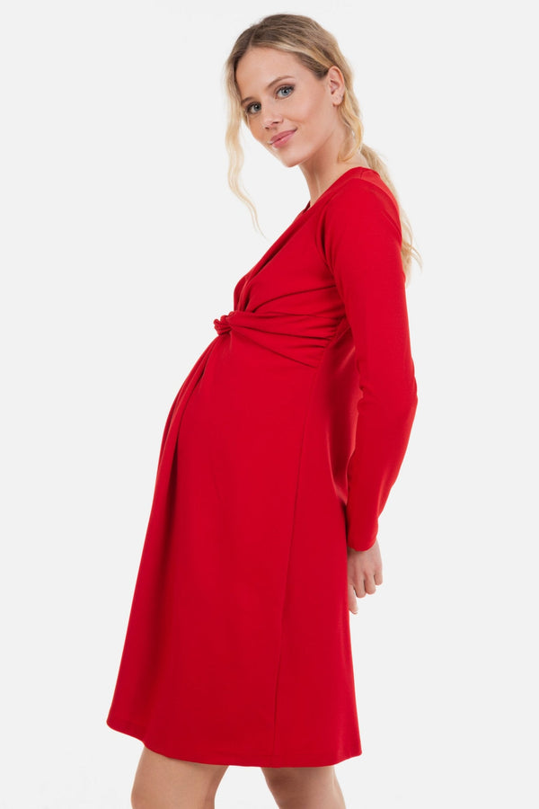Umstandskleid mit Knotendetail vorne – Rot