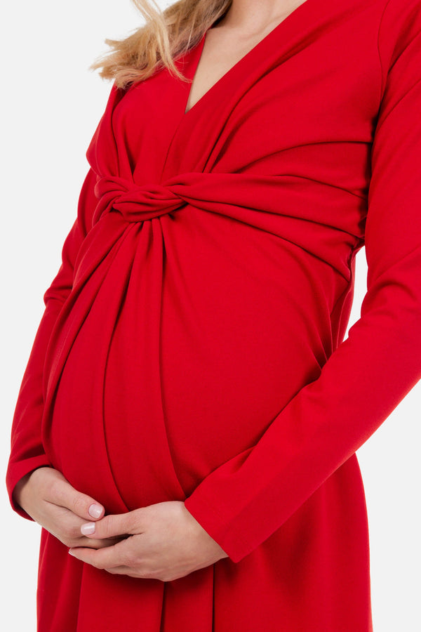 Umstandskleid mit Knotendetail vorne – Rot