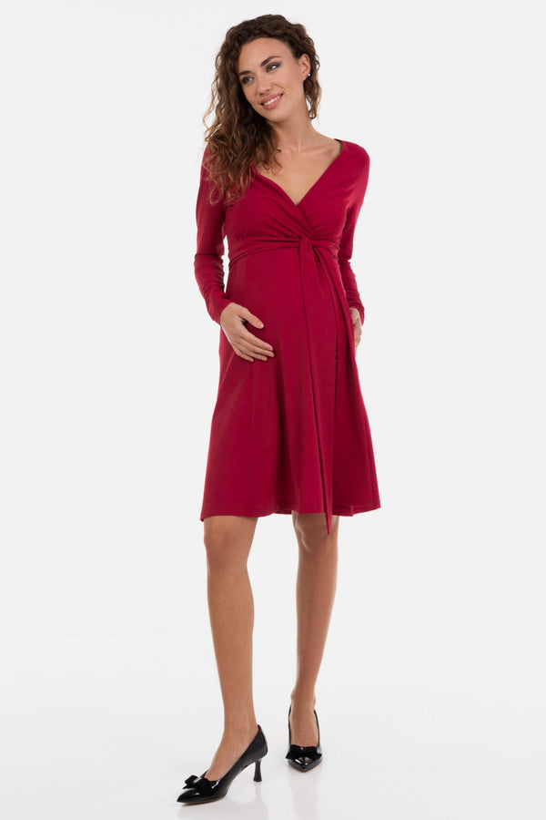 Ausgestelltes Umstands- und Still-Wickelkleid – Bordeaux