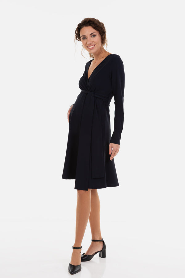 Ausgestelltes Umstands- und Still-Wickelkleid – Dunkelblau