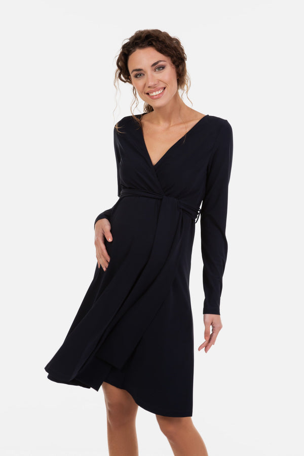 Ausgestelltes Umstands- und Still-Wickelkleid – Dunkelblau