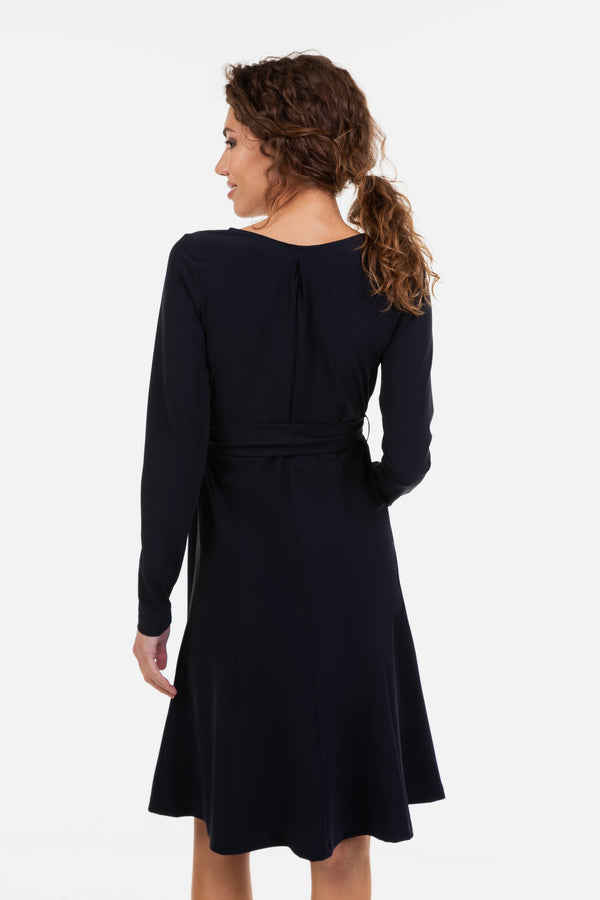 Ausgestelltes Umstands- und Still-Wickelkleid – Dunkelblau