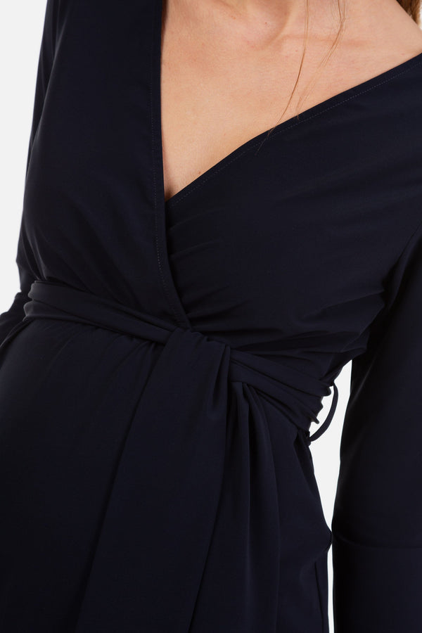 Ausgestelltes Umstands- und Still-Wickelkleid – Dunkelblau