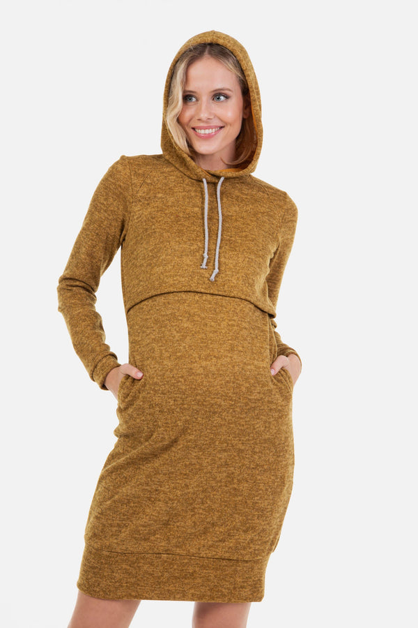 Umstands- und Still-Hoodiekleid – Senfgelb