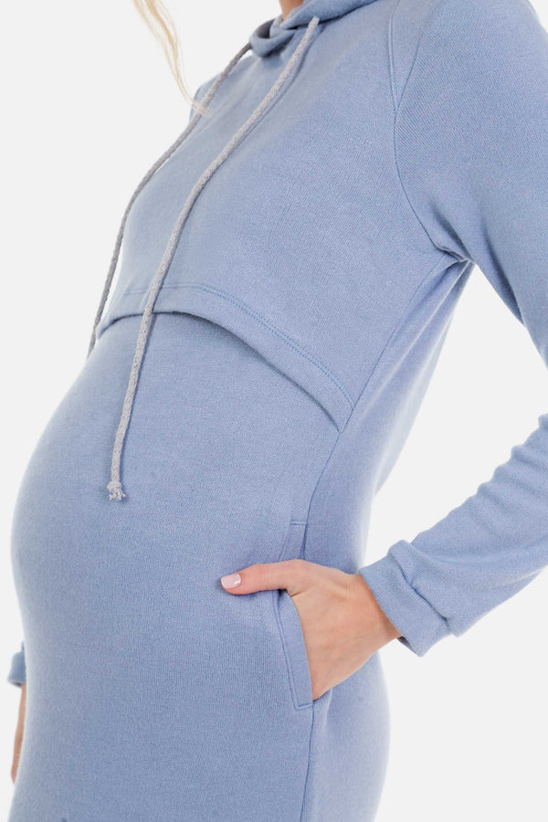 Umstands- und Still-Hoodiekleid – Hellblau