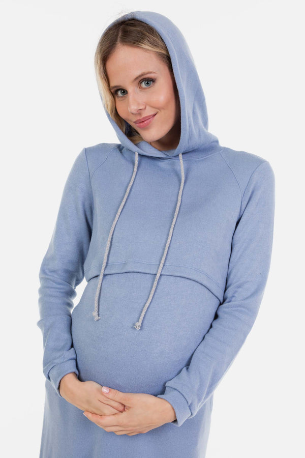 Umstands- und Still-Hoodiekleid – Hellblau