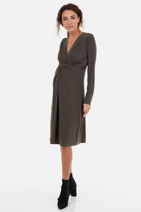 Umstandskleid mit Knotendetail vorne – Khaki