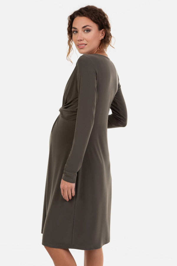 Umstandskleid mit Knotendetail vorne – Khaki