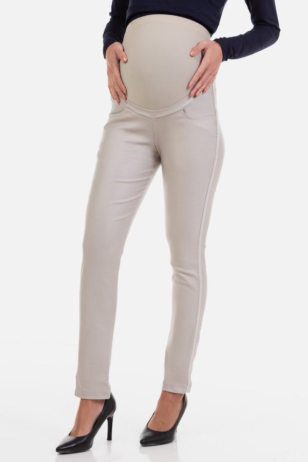 Umstandshose aus Kunstleder – Sand