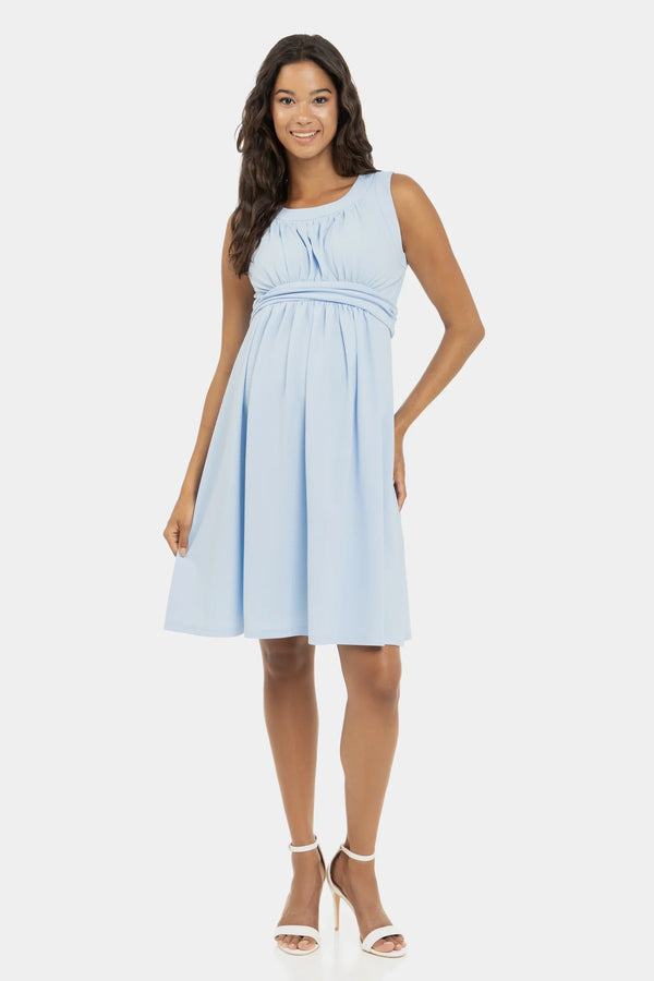 Elegantes Umstandskleid mit Raffung – Babyblau