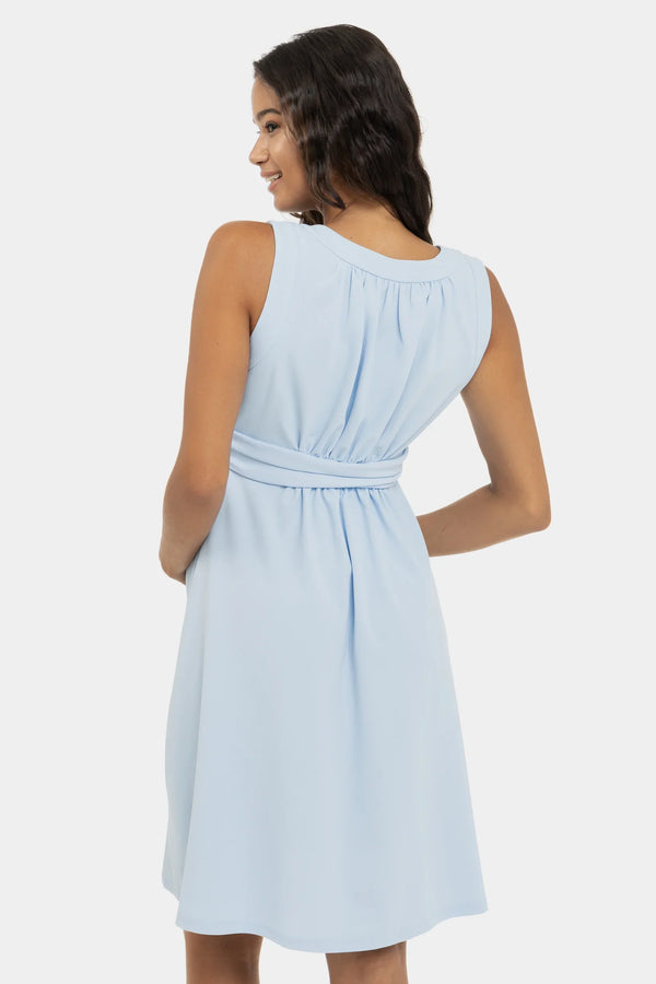 Elegantes Umstandskleid mit Raffung – Babyblau