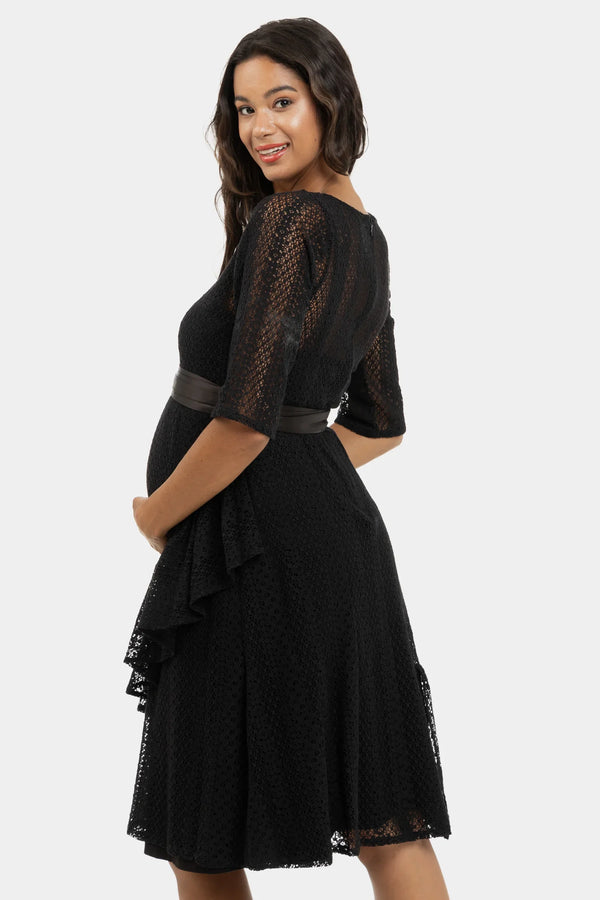 Elegantes langes Umstandskleid aus schwarzer Spitze