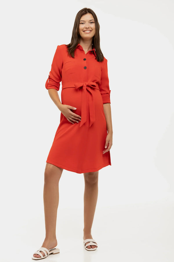 Umstands- und Still-Blusenkleid – Rot