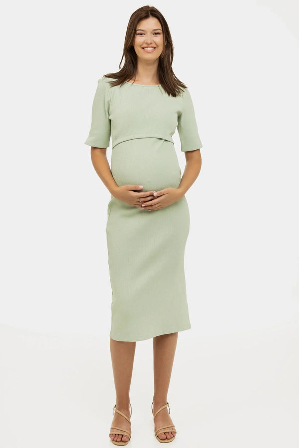 Tailliertes Umstands- & Stillkleid aus geripptem Baumwolljersey – Mint