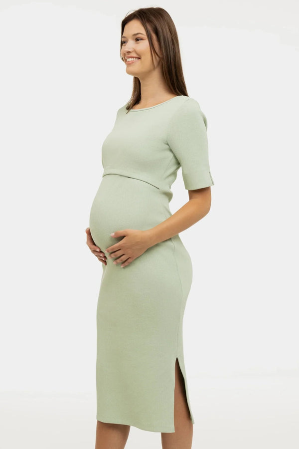 Tailliertes Umstands- & Stillkleid aus geripptem Baumwolljersey – Mint