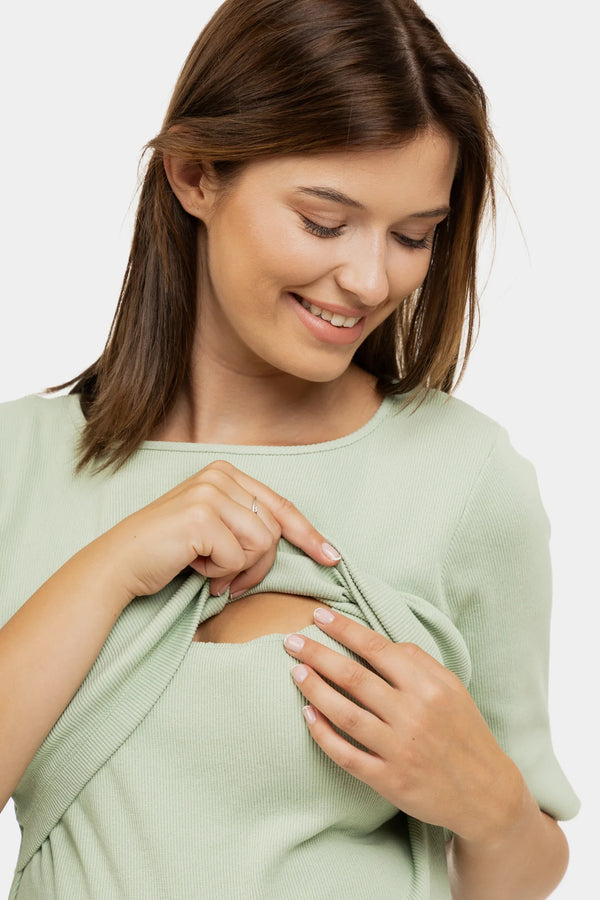 Tailliertes Umstands- & Stillkleid aus geripptem Baumwolljersey – Mint