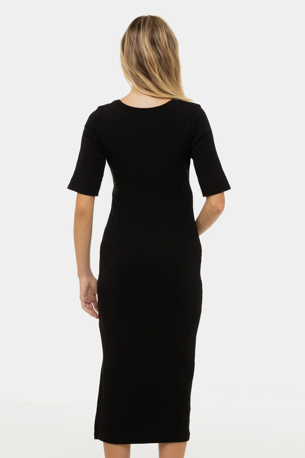Tailliertes Umstands- & Stillkleid aus geripptem Baumwolljersey – Schwarz