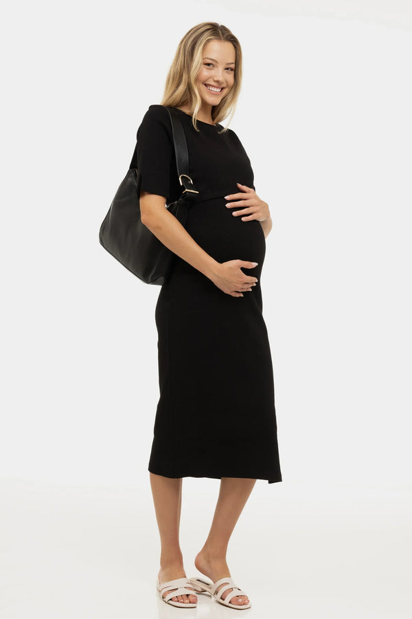 Tailliertes Umstands- & Stillkleid aus geripptem Baumwolljersey – Schwarz