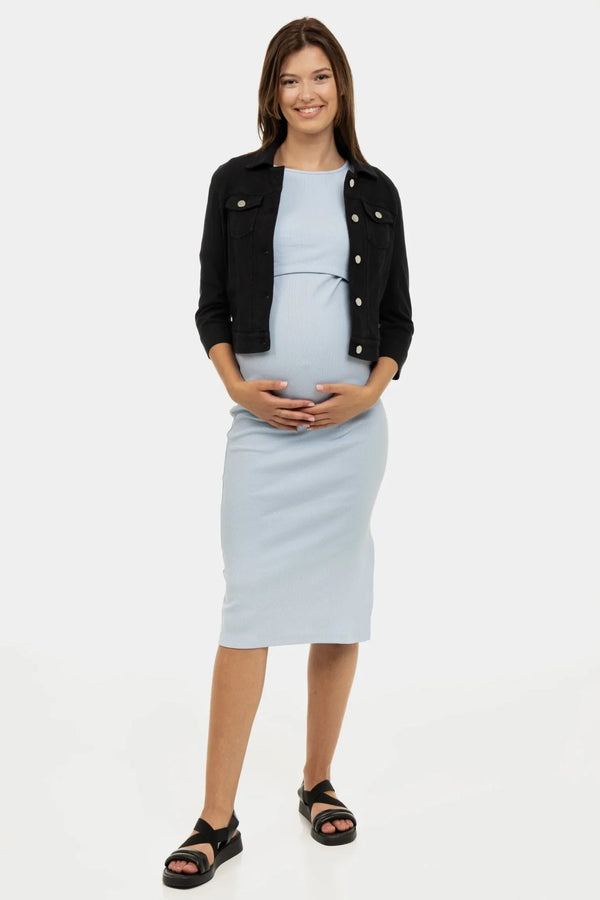 Tailliertes Umstands- & Stillkleid aus geripptem Baumwolljersey – Babyblau