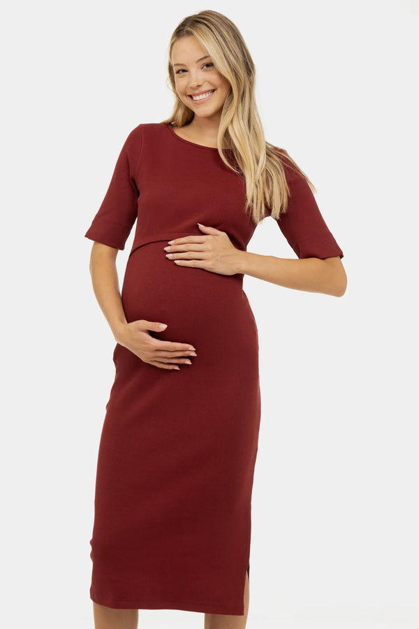 Tailliertes Umstands- & Stillkleid aus geripptem Baumwolljersey – Ziegelrot