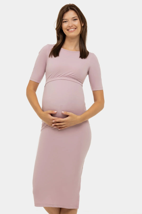 Figurbetontes langes Umstands- und Stillkleid – Altrosa