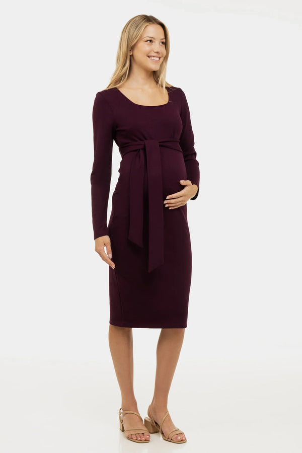Elegantes langes Umstandskleid mit breitem Gürtel – Bordeaux