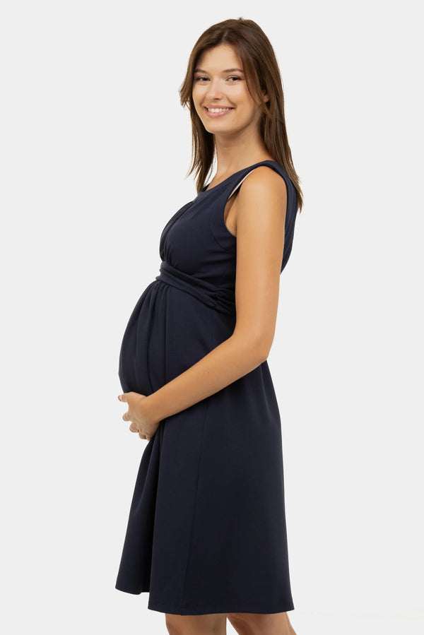 Elegantes Umstandskleid mit Raffung – Navy