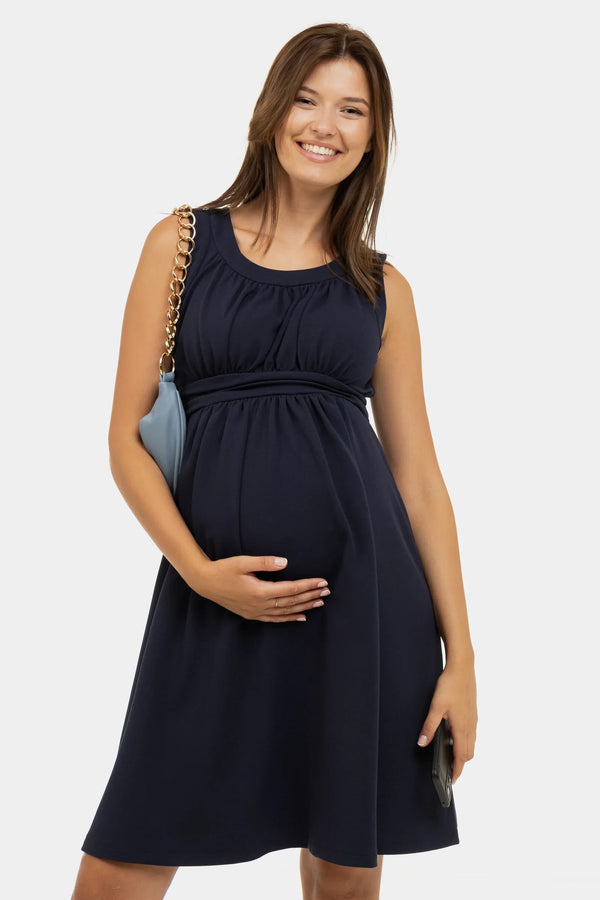 Elegantes Umstandskleid mit Raffung – Navy